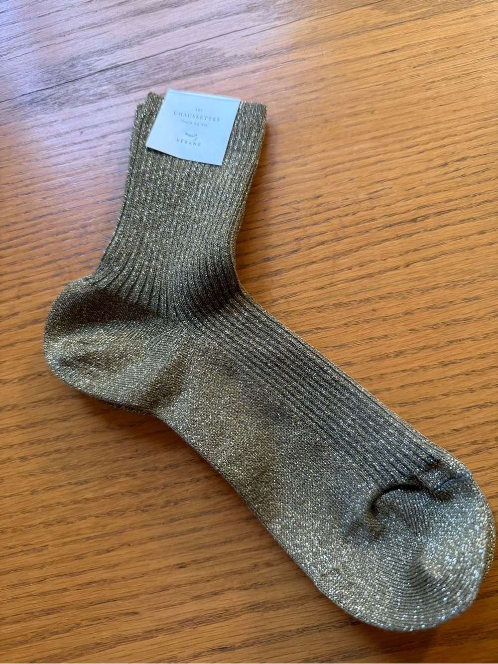 Sezane Metallic Gold Ribbed Women's Sock